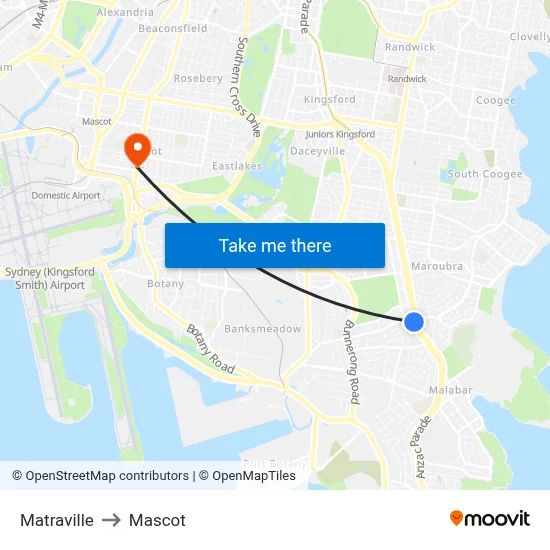 Matraville to Mascot map