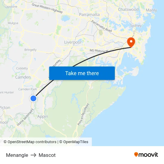 Menangle to Mascot map