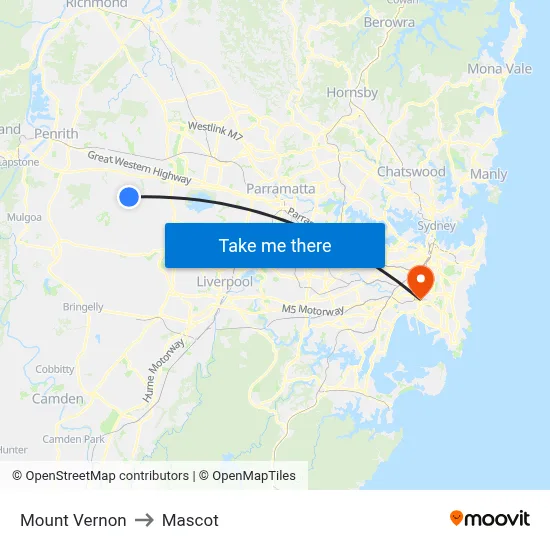 Mount Vernon to Mascot map