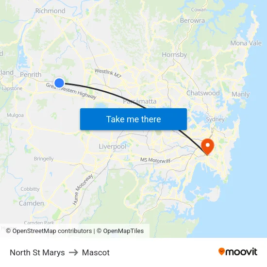 North St Marys to Mascot map
