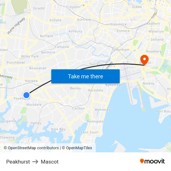 Peakhurst to Mascot map