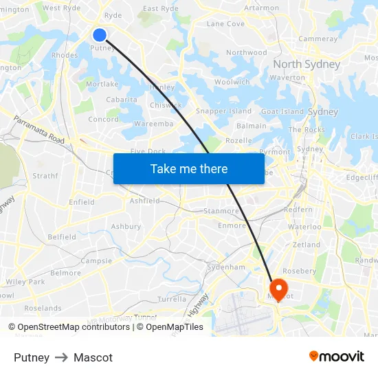 Putney to Mascot map