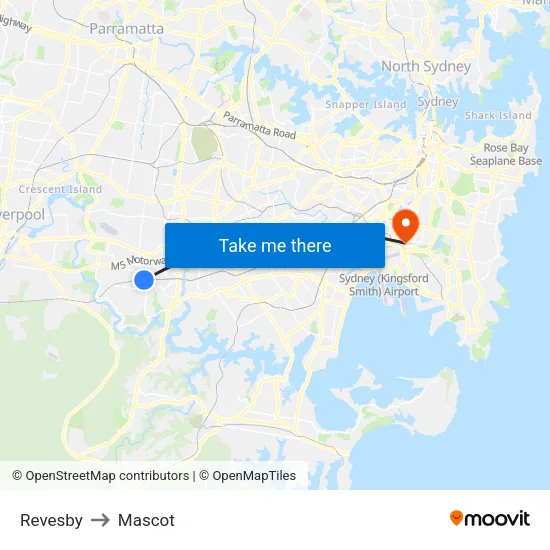 Revesby to Mascot map