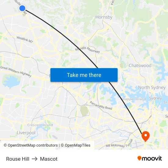 Rouse Hill to Mascot map