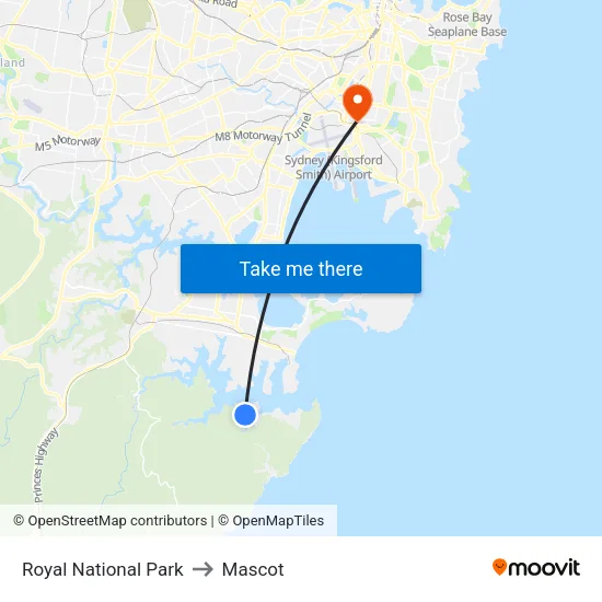 Royal National Park to Mascot map