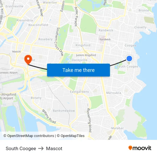 South Coogee to Mascot map