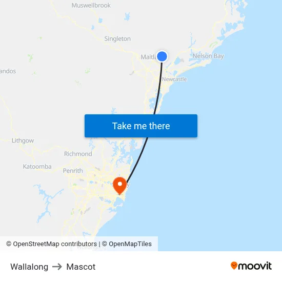 Wallalong to Mascot map