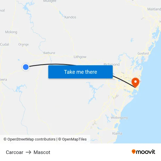Carcoar to Mascot map