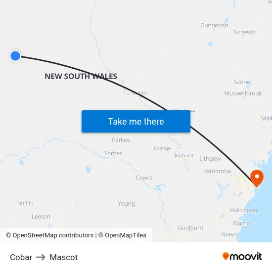 Cobar to Mascot map