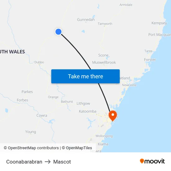 Coonabarabran to Mascot map