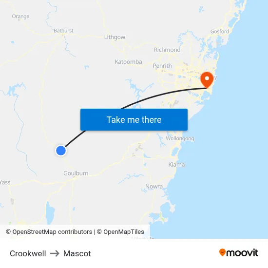 Crookwell to Mascot map