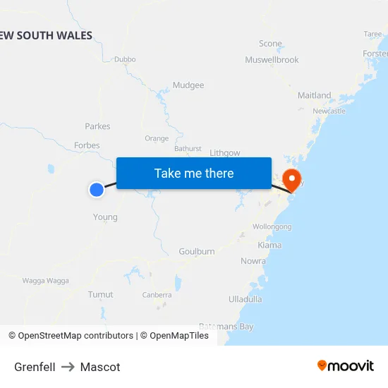 Grenfell to Mascot map
