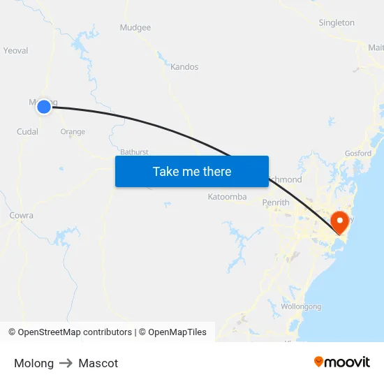 Molong to Mascot map