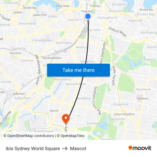 ibis Sydney World Square to Mascot map