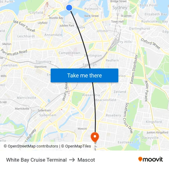 White Bay Cruise Terminal to Mascot map