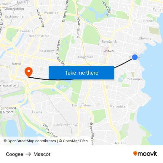 Coogee to Mascot map