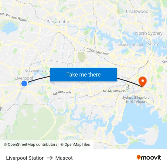 Liverpool Station to Mascot map