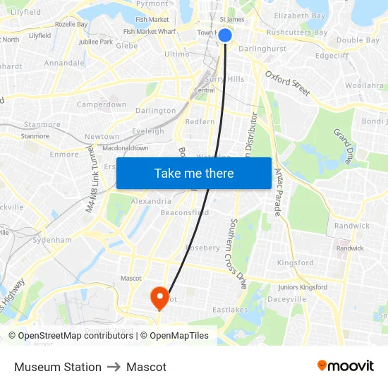 Museum Station to Mascot map