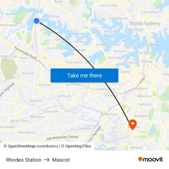 Rhodes Station to Mascot map