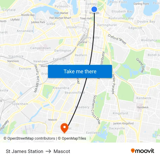 St James Station to Mascot map