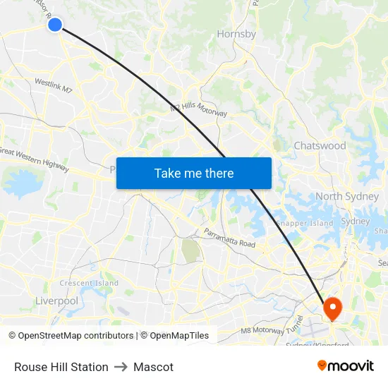 Rouse Hill Station to Mascot map