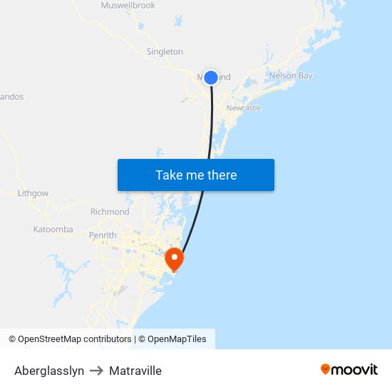 Aberglasslyn to Matraville map