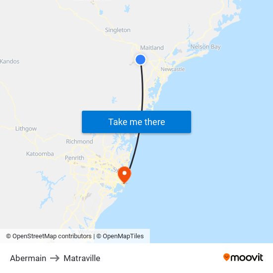 Abermain to Matraville map