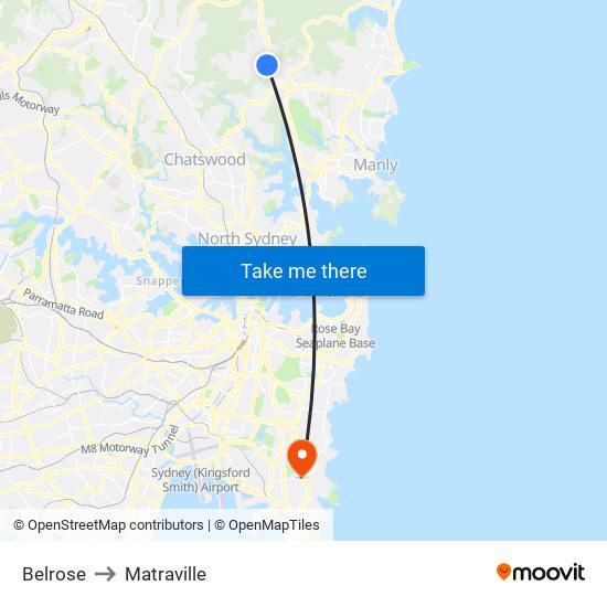 Belrose to Matraville map