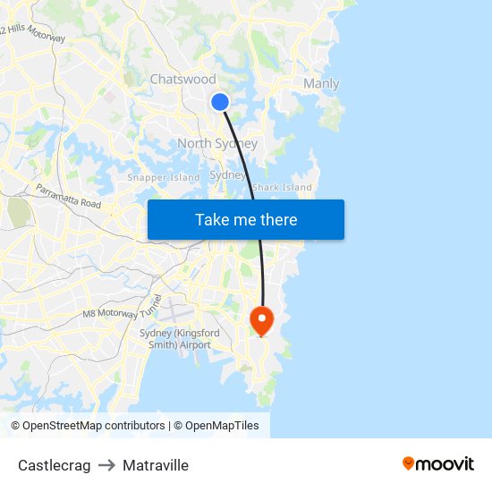 Castlecrag to Matraville map