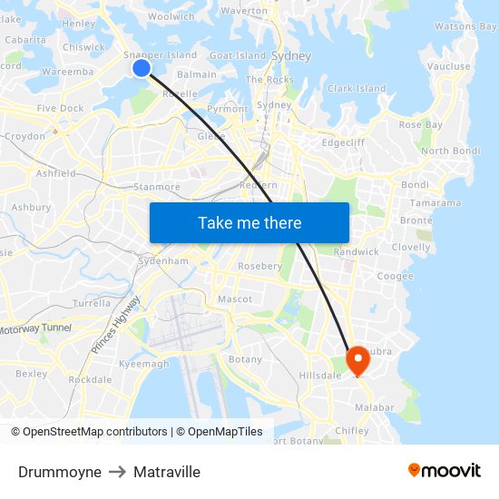 Drummoyne to Matraville map