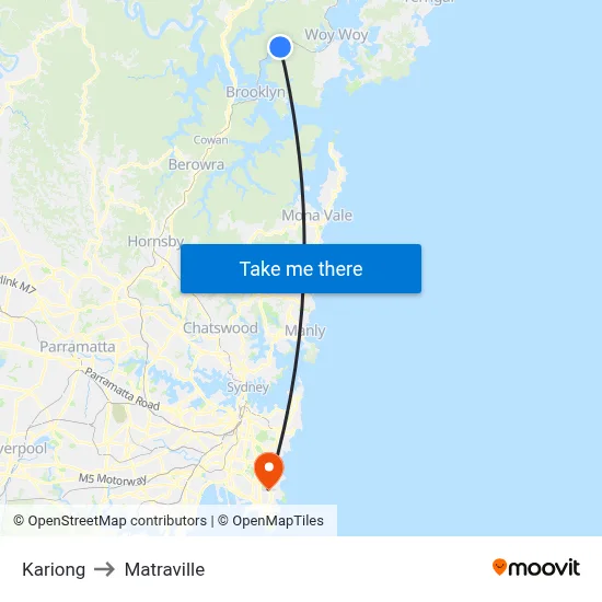 Kariong to Matraville map