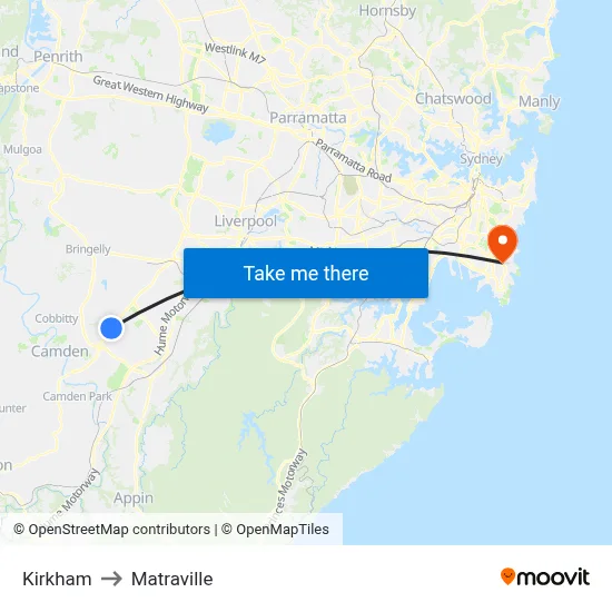 Kirkham to Matraville map