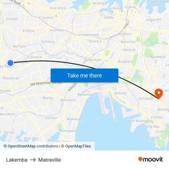 Lakemba to Matraville map