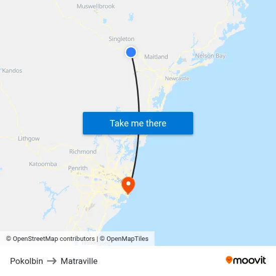Pokolbin to Matraville map