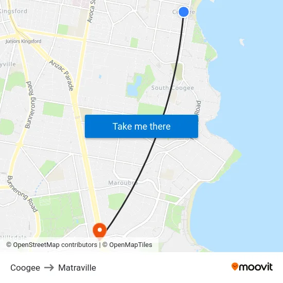 Coogee to Matraville map