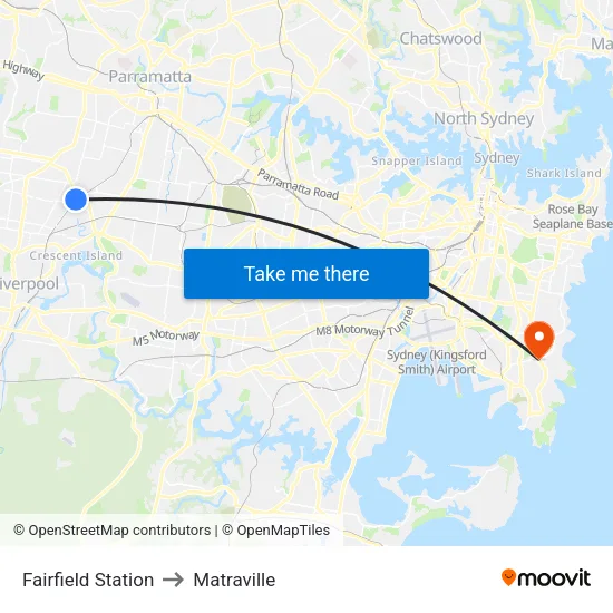Fairfield Station to Matraville map