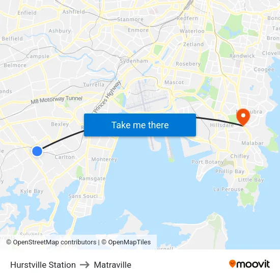 Hurstville Station to Matraville map
