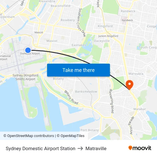 Sydney Domestic Airport Station to Matraville map