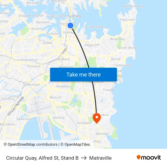 Circular Quay, Alfred St, Stand B to Matraville map