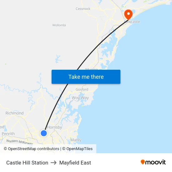 Castle Hill Station to Mayfield East map