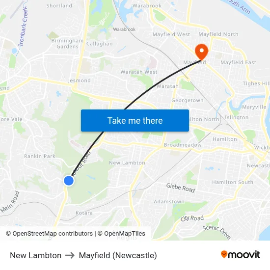 New Lambton to Mayfield (Newcastle) map