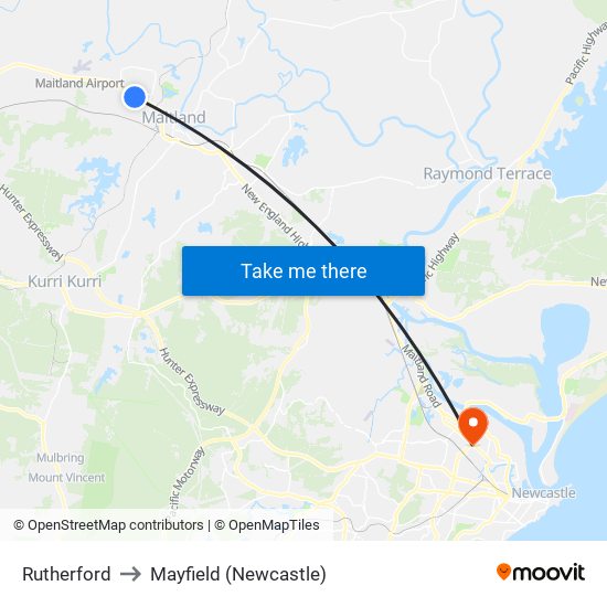 Rutherford to Mayfield (Newcastle) map