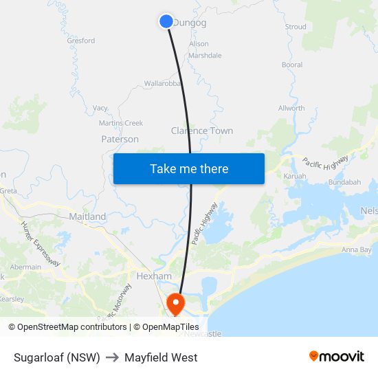 Sugarloaf (NSW) to Mayfield West map