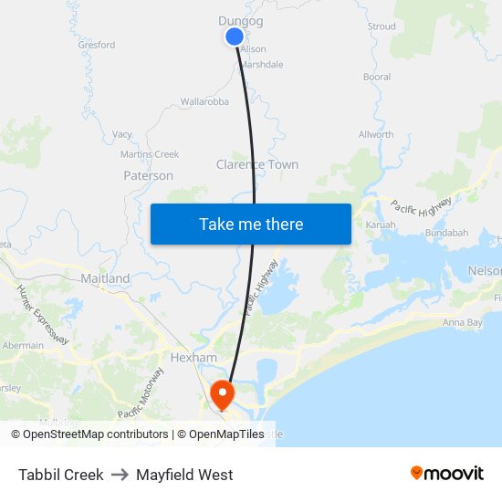 Tabbil Creek to Mayfield West map