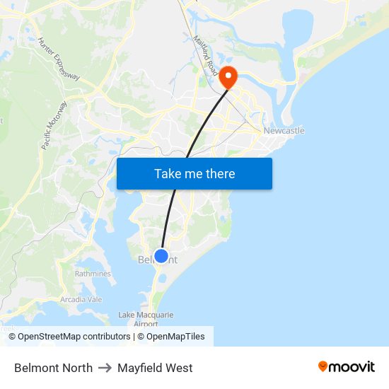 Belmont North to Mayfield West map