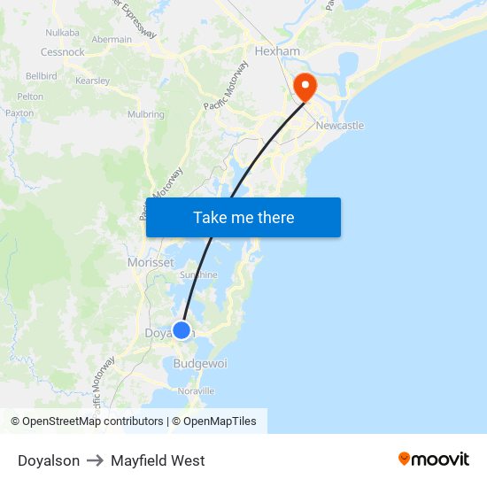 Doyalson to Mayfield West map