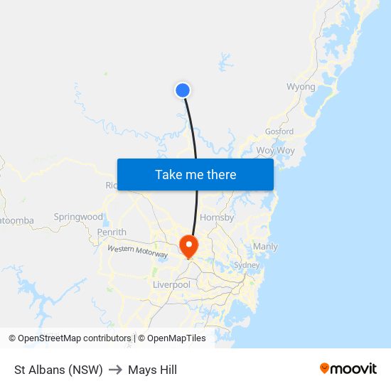 St Albans (NSW) to Mays Hill map