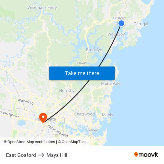 East Gosford to Mays Hill map