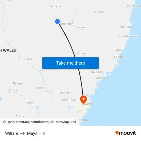 Willala to Mays Hill map