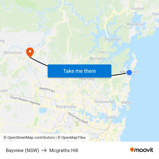 Bayview (NSW) to Mcgraths Hill map